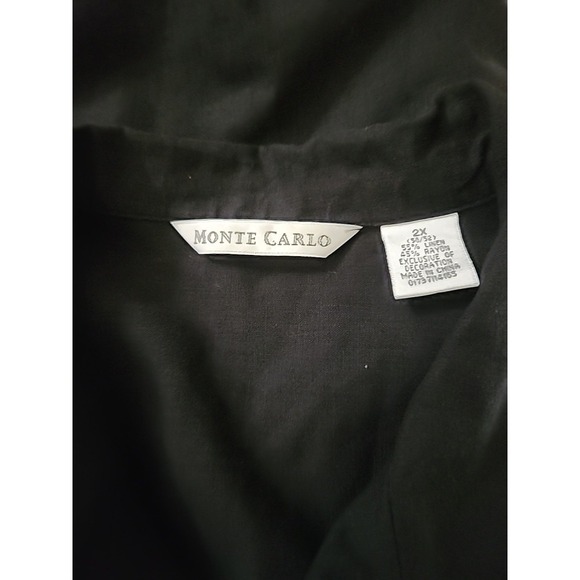 Monte Carlo Mens Black Embroidered Linen Blend Short Sleeve Button Down Sz 2X - Picture 5 of 6